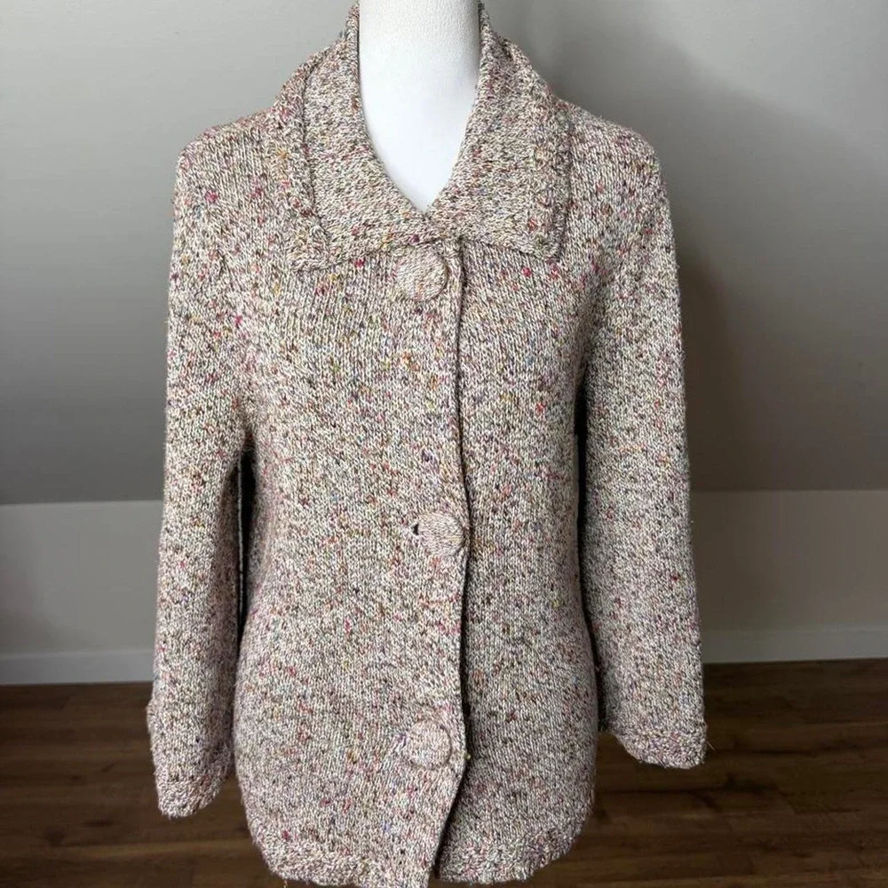 Coldwater Creek Confetti Knit Cardigan Sweater L • Cottagecore Grandma Core